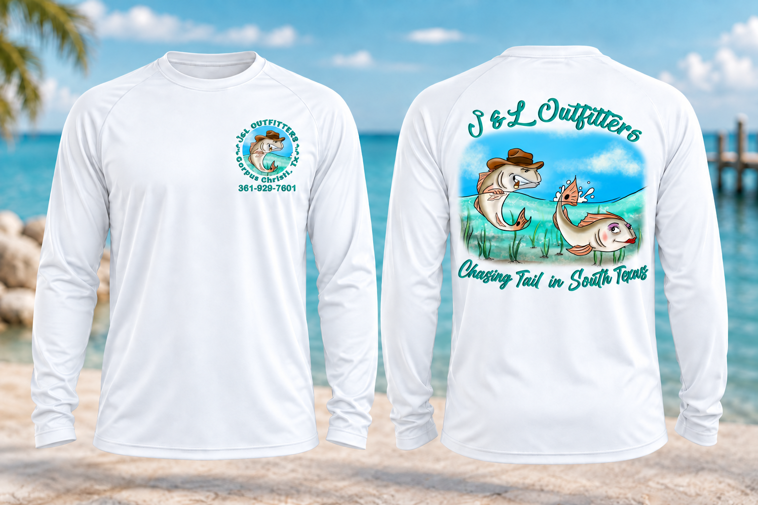 White J and L Outfitters long-sleeve performance shirt, front and back