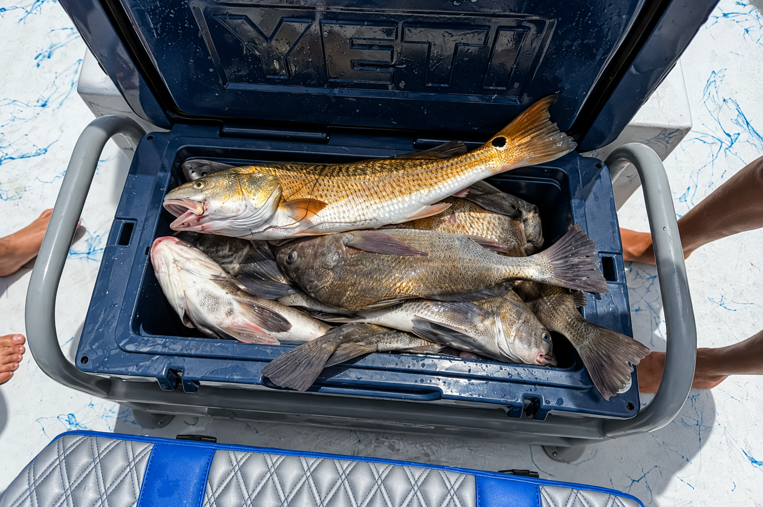 Cooler filled with redfish and black drum